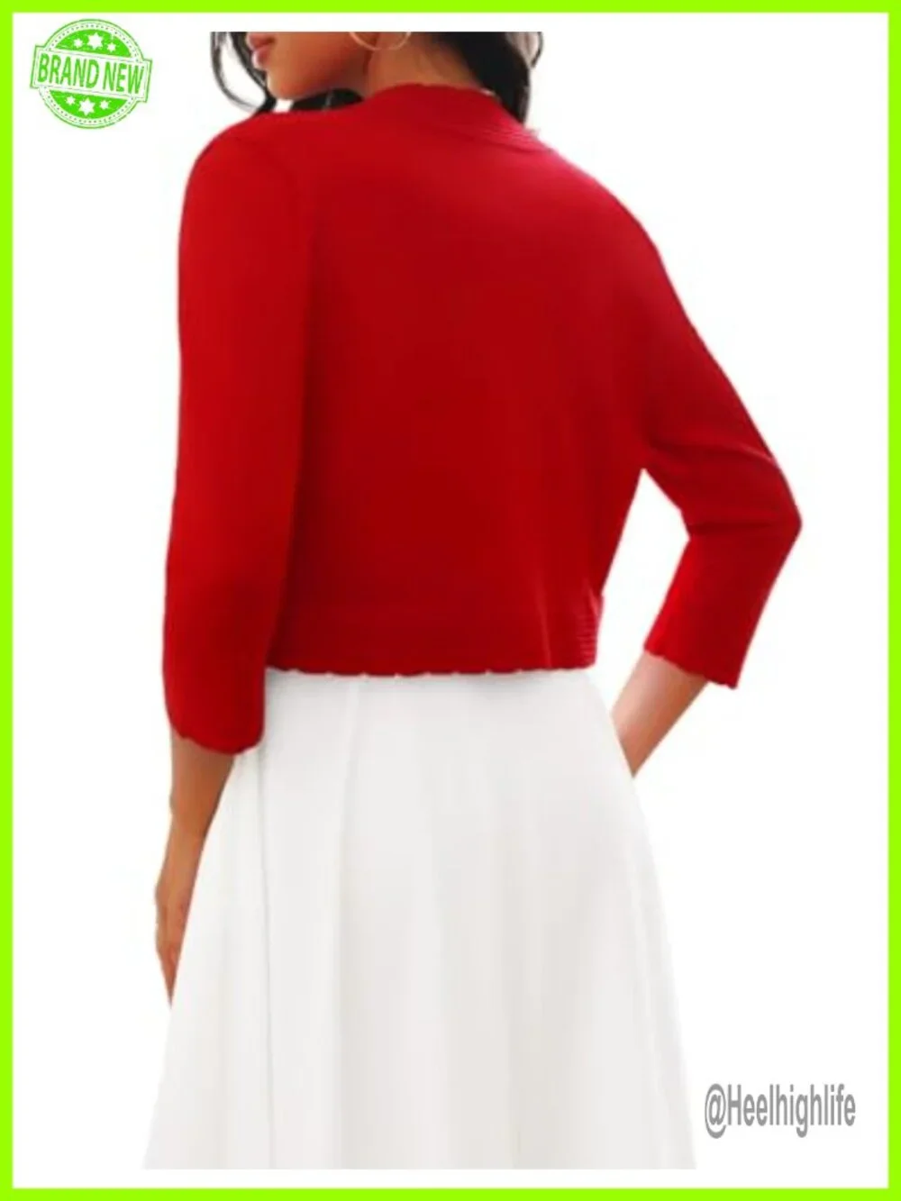 3/4 Sleeve Cropped Cardigan Sweater Open Front Bolero Shrug